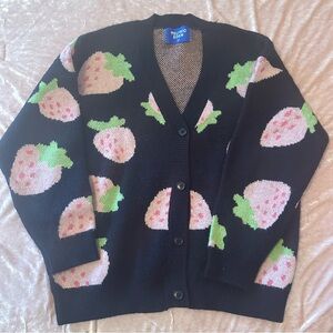 Black Cardigan with Strawberry Pattern